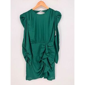 NWT ASTR The Label Green Open Back Puff Sleeve Ruffle Mini Dress M